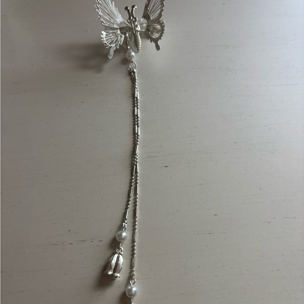 Silver Butterfly Hairclip with Pearls